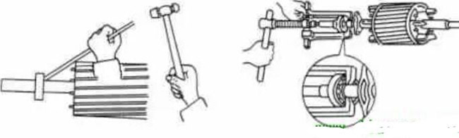 圖1-1-3使用拉拔器拆卸軸承。圖1-1-4取下軸承的絲錐